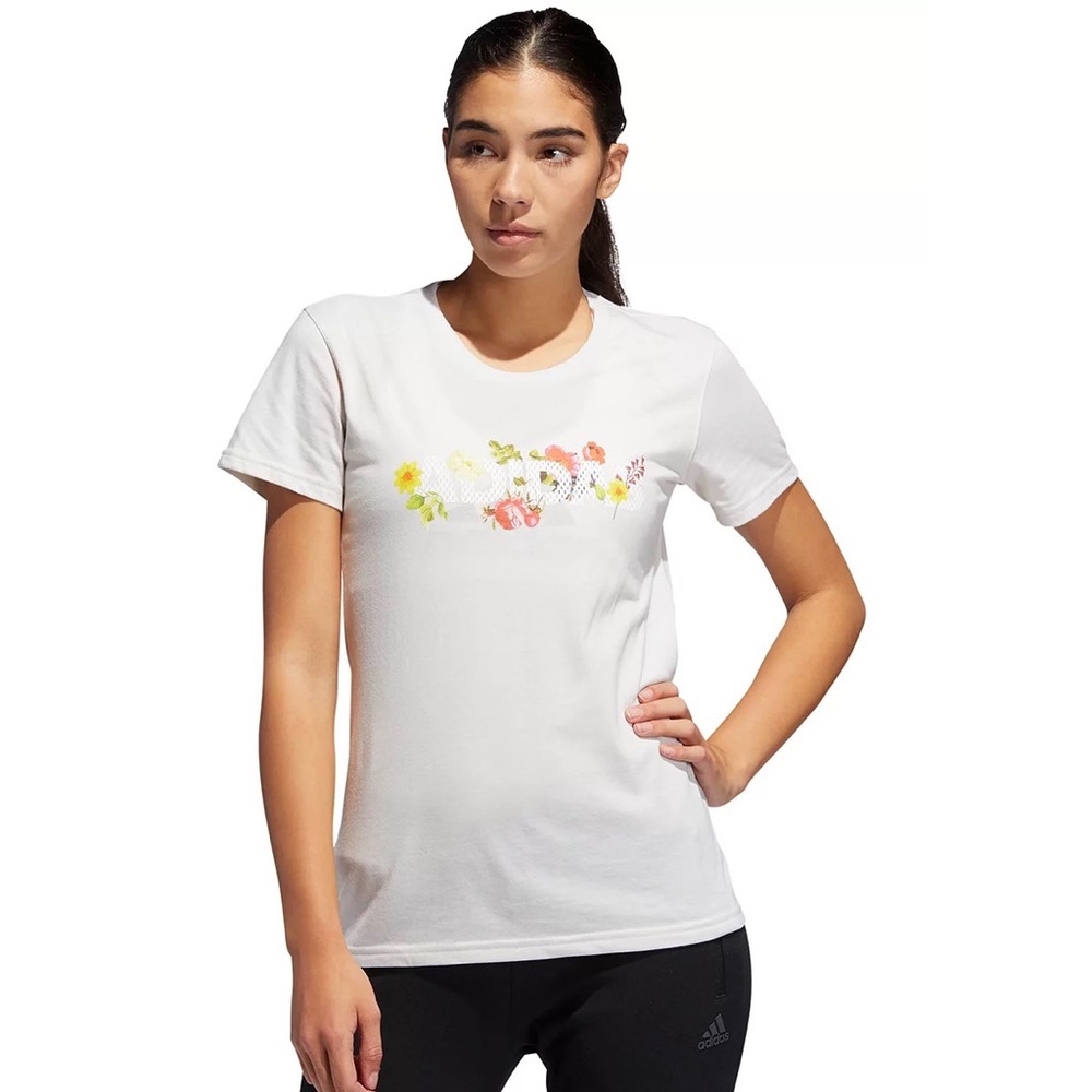 Adidas The Go-To Performance Cream Floral Lineage Graphic T-Shirt Women’s Size S